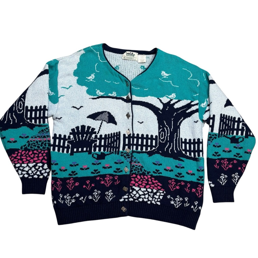 VTG Northern Reflections x Parkhurst Cabin Garden Scenic Cottagecore Cardigan L